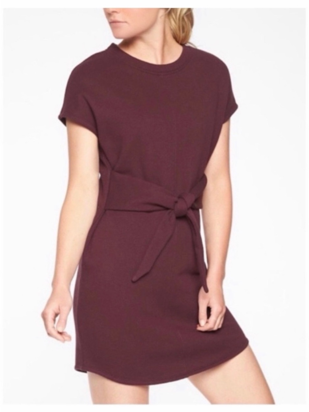 Athleta “Embrace” Sweatshirt dress with zip pocket in tie
